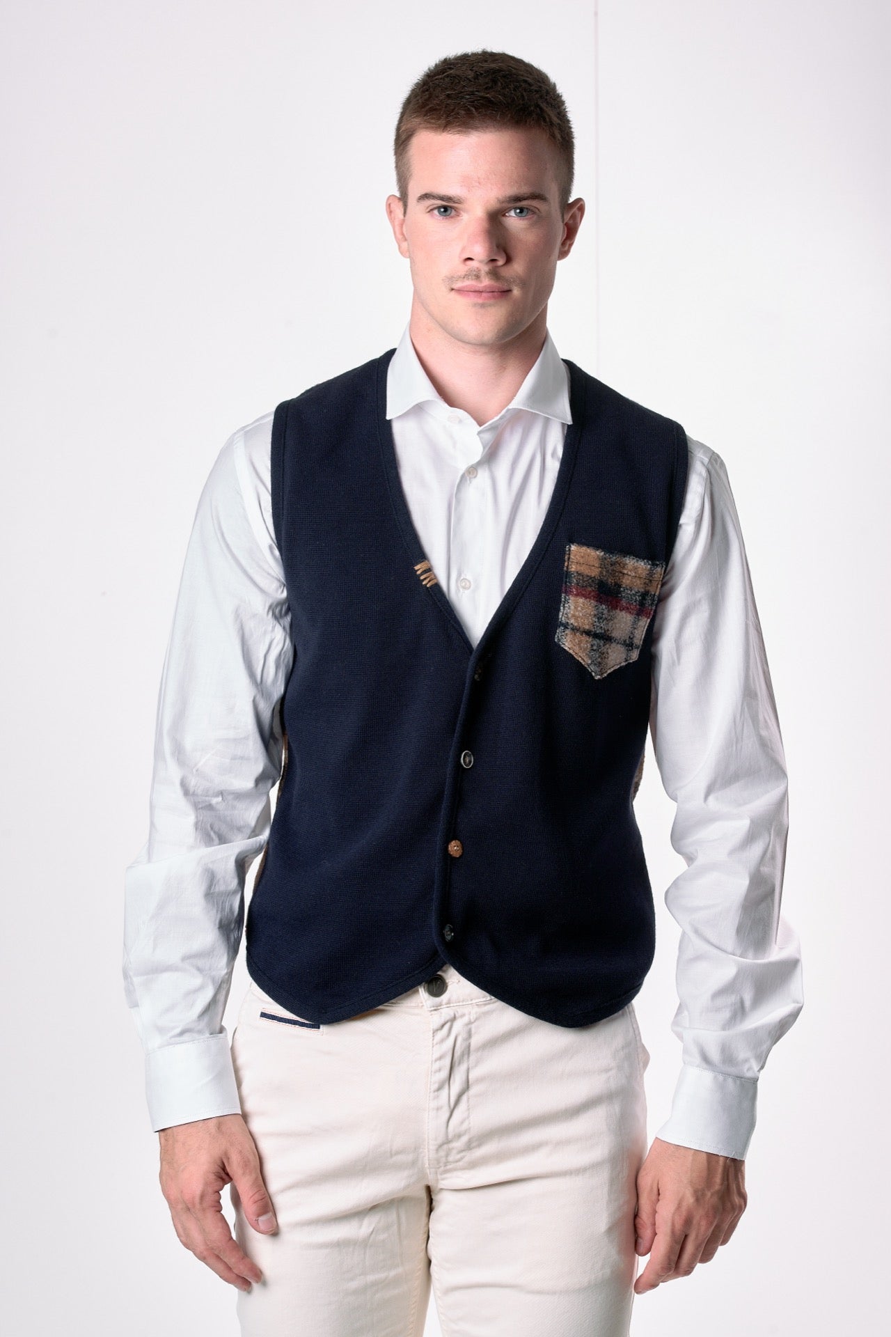 Gilet monopetto Blu con retro e taschino in tessuto V2