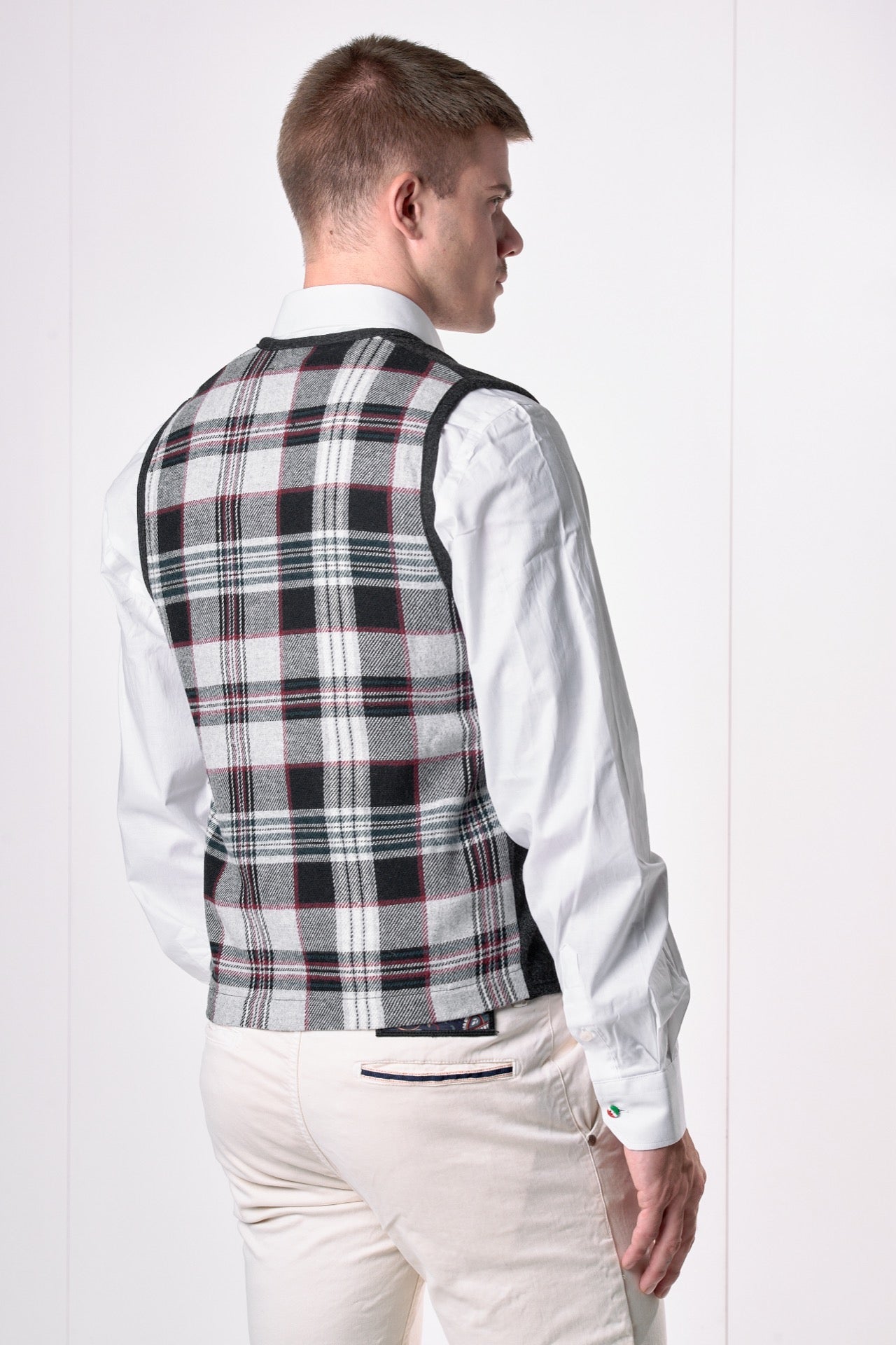 Gilet monopetto Grigio Antracite con retro e taschino in tessuto V2