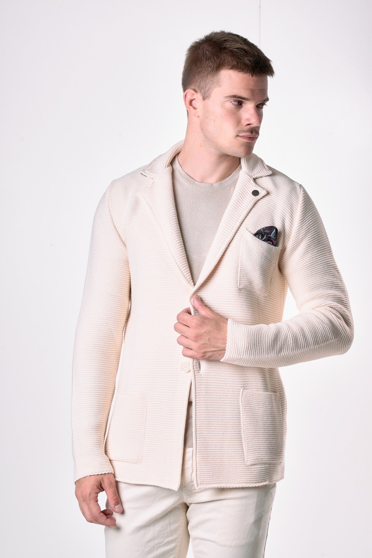 Giacca Monopetto Links Burro con interno collo e pochette in tessuto V2