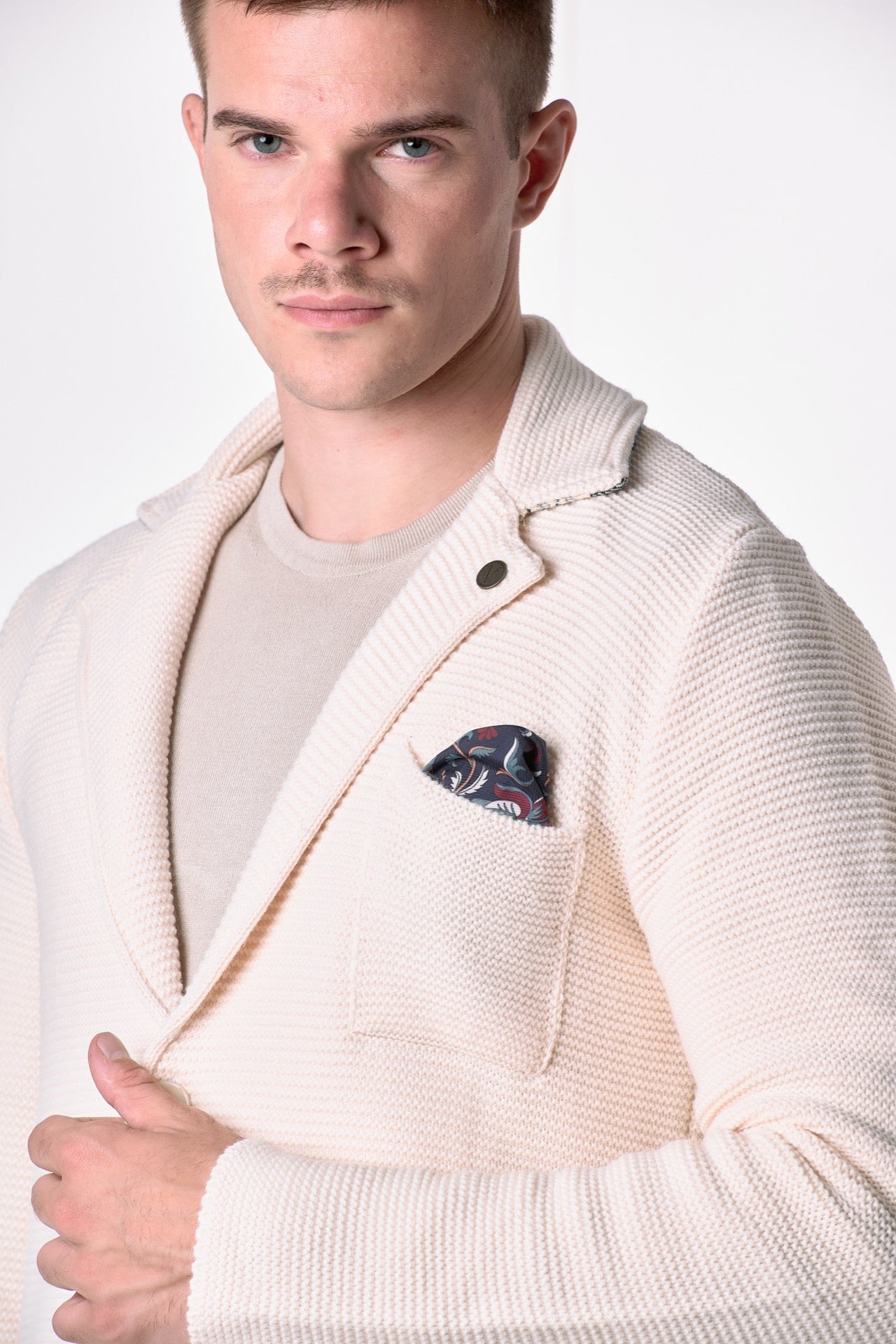 Giacca Monopetto Links Burro con interno collo e pochette in tessuto V2