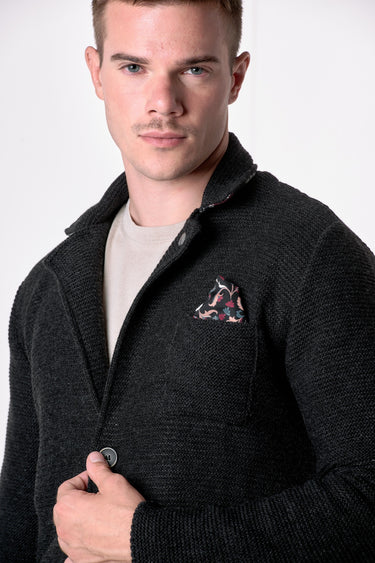 Giacca Monopetto Links Grigio Antracite con interno collo e pochette in tessuto V2
