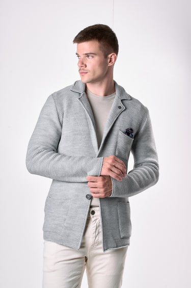 Giacca Monopetto Links Grigio Perla con interno collo e pochette in tessuto V2