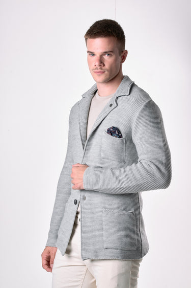 Giacca Monopetto Links Grigio Perla con interno collo e pochette in tessuto V2