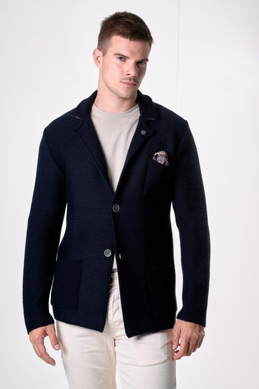 Giacca Monopetto Links Blu con interno collo e pochette in tessuto V2