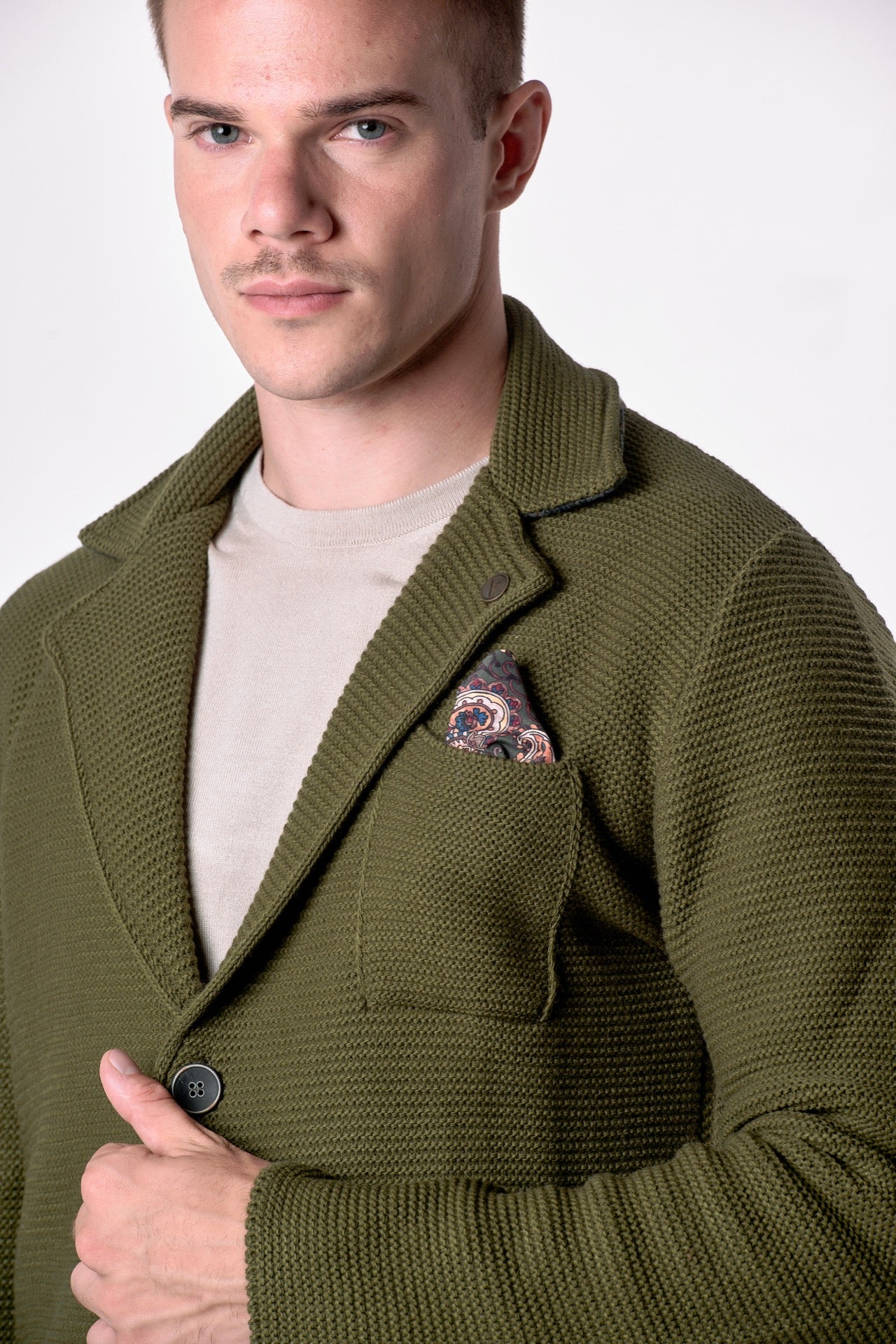 Giacca Monopetto Links Verde Militare con interno collo e pochette in tessuto V2