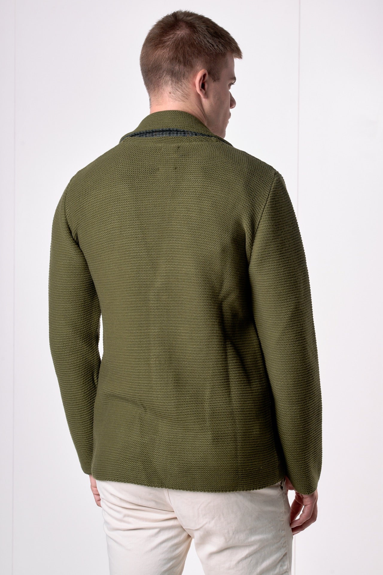 Giacca Monopetto Links Verde Militare con interno collo e pochette in tessuto V2