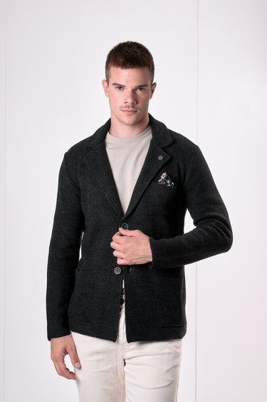 Giacca Monopetto Occhio di Pernice Grigio Antracite con pochette in tessuto V2