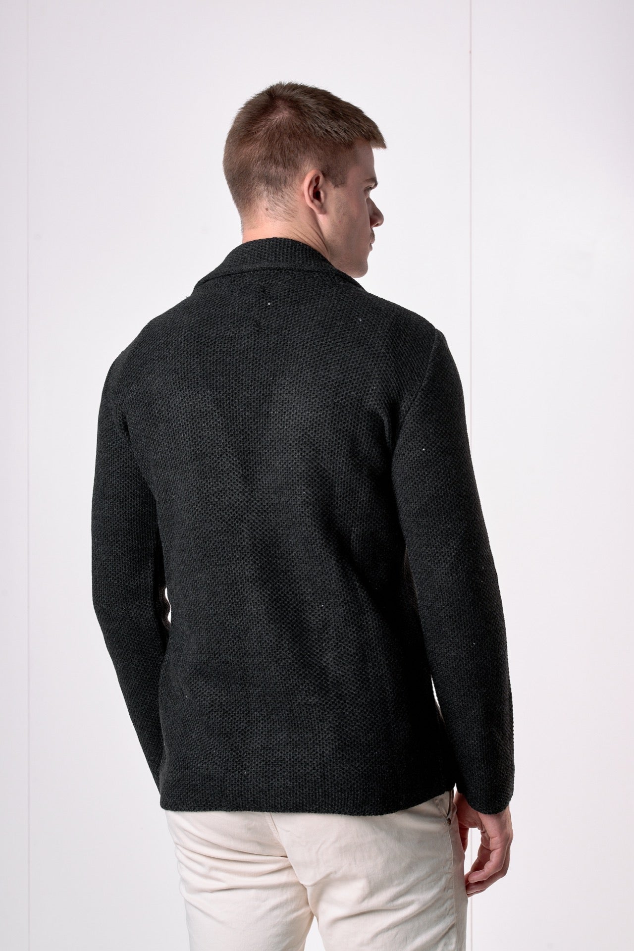 Giacca Monopetto Occhio di Pernice Grigio Antracite con pochette in tessuto V2