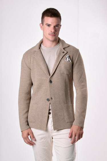 Giacca Monopetto Occhio di Pernice Tortora con pochette in tessuto V2