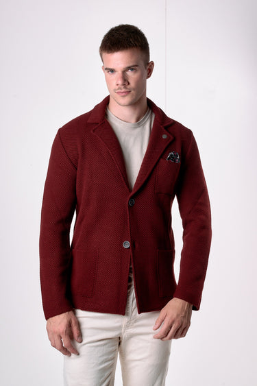 Giacca Monopetto Occhio di Pernice Bordeaux con pochette in tessuto V2