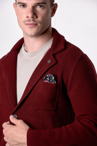 Giacca Monopetto Occhio di Pernice Bordeaux con pochette in tessuto V2