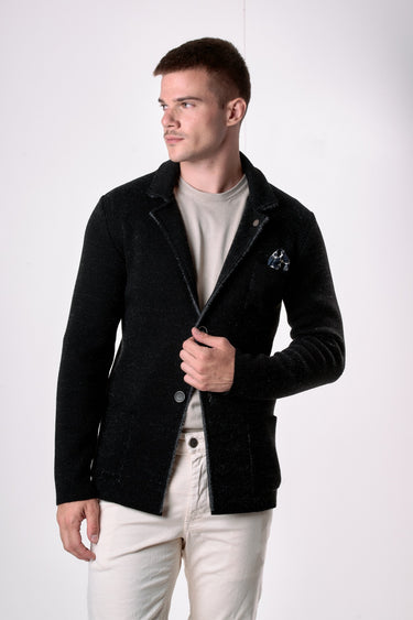 Giacca Monopetto in filato Soft Touch Nera con pochette in tessuto V2
