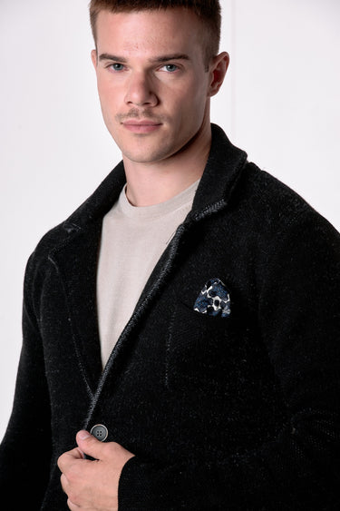 Giacca Monopetto in filato Soft Touch Nera con pochette in tessuto V2