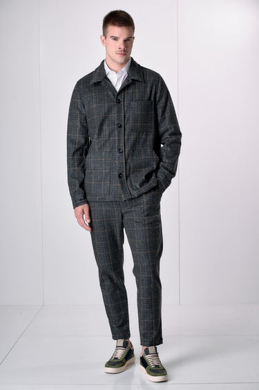 Giacca Sahariana Sartoriale Pied de Poule Verde Militare con interni in tessuto V2