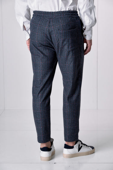 Pantalone Sartoriale Pied de Poule Blu Bordeaux con elastico in vita e interni in tessuto V2