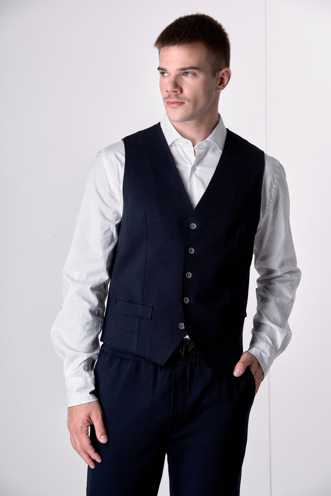 Gilet Monopetto Sartoriale Blu con retro a contrasto e interni in tessuto V2