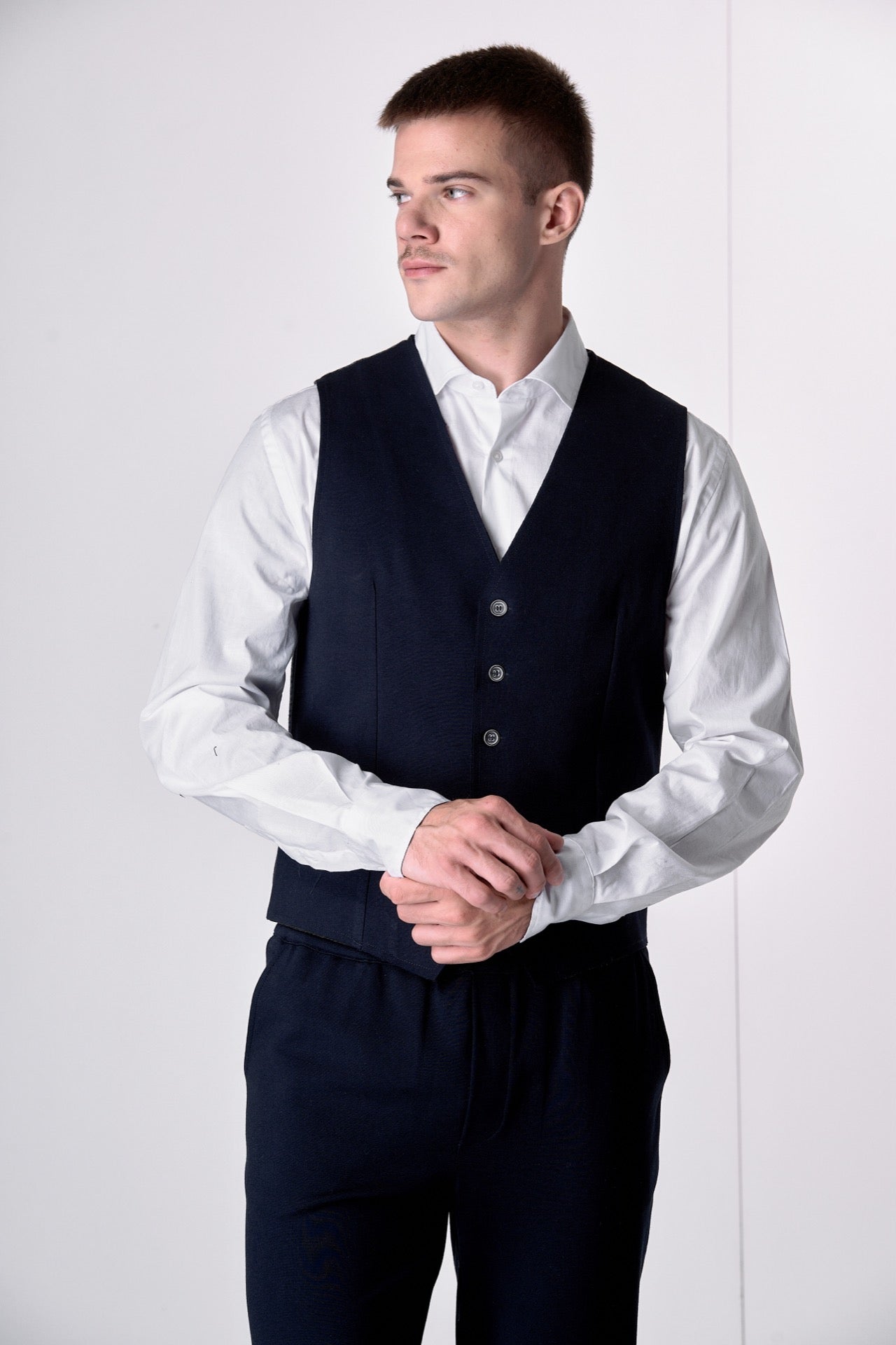 Gilet Monopetto Sartoriale Blu con retro a contrasto e interni in tessuto V2