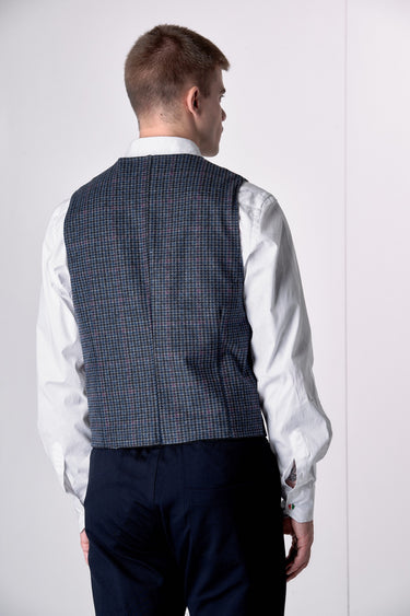 Gilet Monopetto Sartoriale Blu con retro a contrasto e interni in tessuto V2