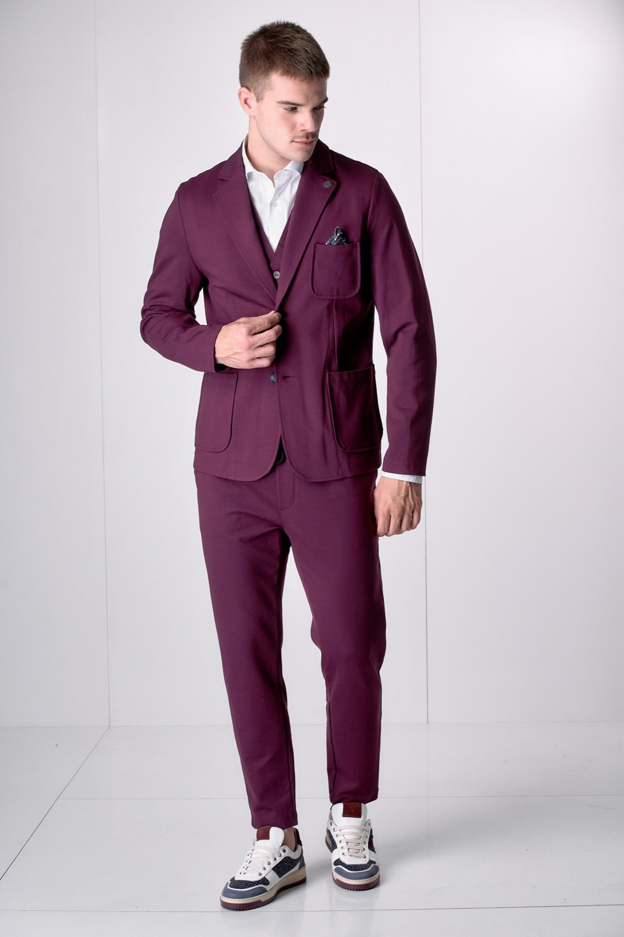 Gilet Monopetto Sartoriale Bordeaux con retro a contrasto e interni in tessuto V2