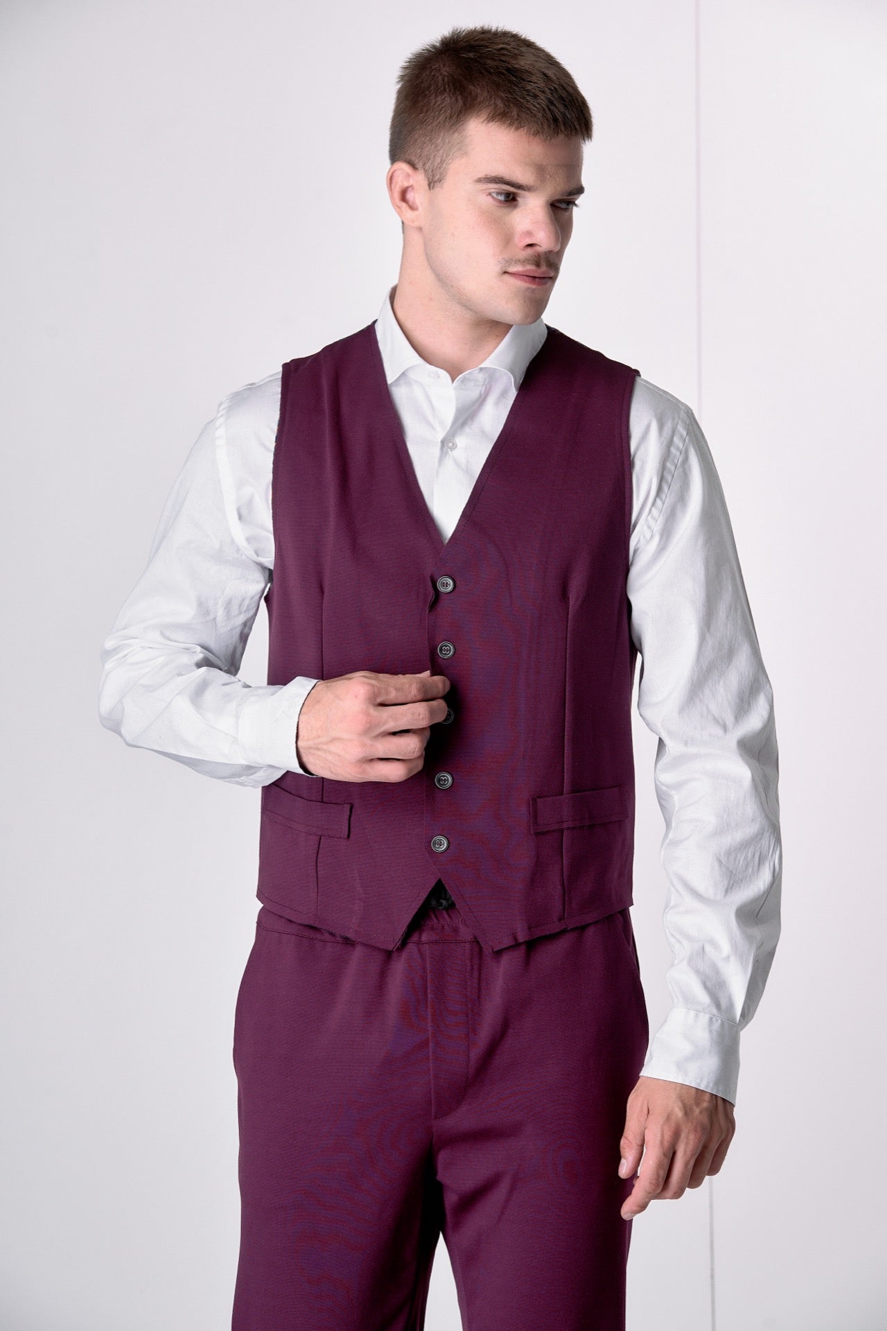 Gilet Monopetto Sartoriale Bordeaux con retro a contrasto e interni in tessuto V2