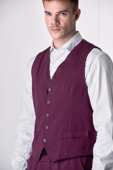 Gilet Monopetto Sartoriale Bordeaux con retro a contrasto e interni in tessuto V2