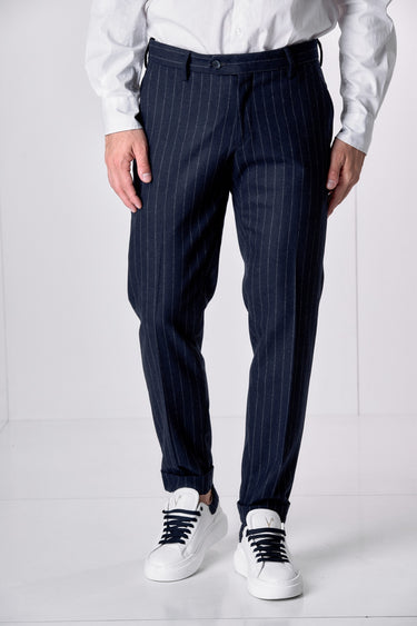 Pantalone Alta Sartoria Slim Gessato Blu con interni in tessuto V2