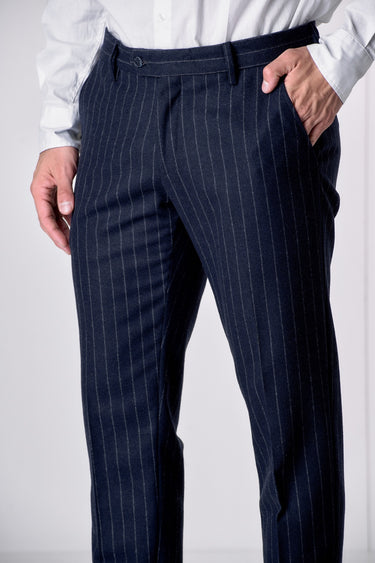Pantalone Alta Sartoria Slim Gessato Blu con interni in tessuto V2