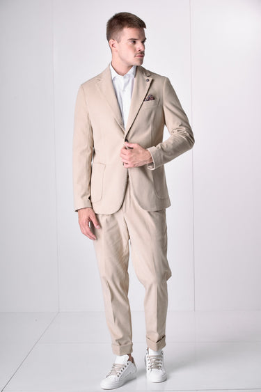 Pantalone Alta Sartoria doppia pence in Velluto Sabbia con interni in tessuto V2