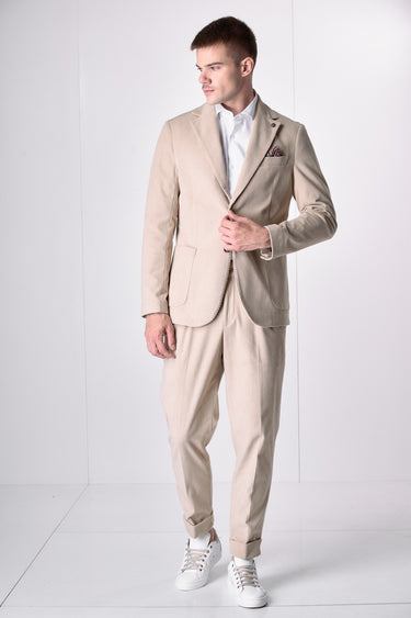 Pantalone Alta Sartoria doppia pence in Velluto Sabbia con interni in tessuto V2