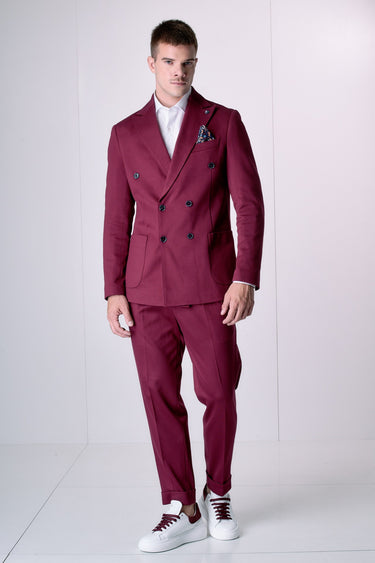 Pantalone Alta Sartoria doppia pence Bordeaux con interni in tessuto V2