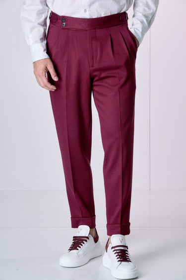 Pantalone Alta Sartoria doppia pence Bordeaux con interni in tessuto V2