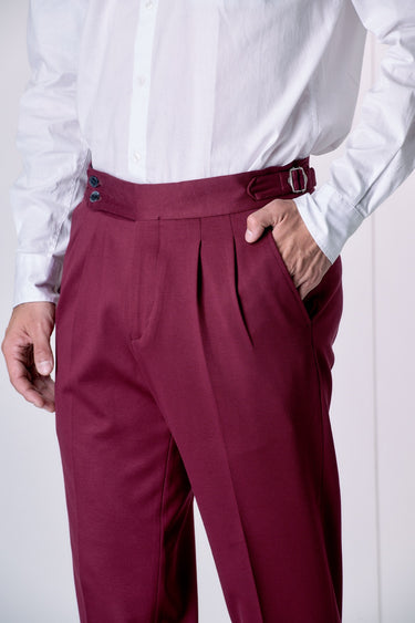 Pantalone Alta Sartoria doppia pence Bordeaux con interni in tessuto V2