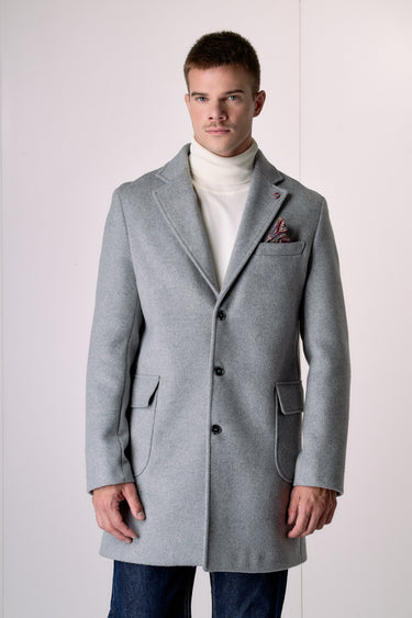 Cappotto Monopetto Sartoriale in lana Grigio con pochette e fodera interna in Tessuto V2