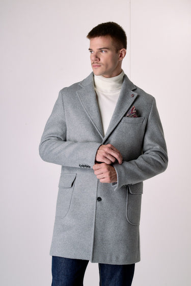 Cappotto Monopetto Sartoriale in lana Grigio con pochette e fodera interna in Tessuto V2