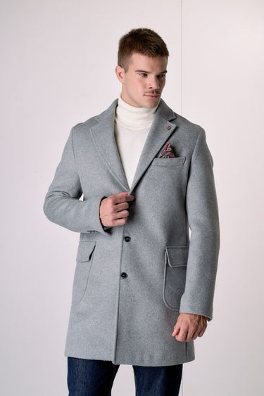 Cappotto Monopetto Sartoriale in lana Grigio con pochette e fodera interna in Tessuto V2