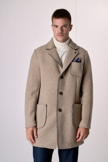 Cappotto in lana cotta accoppiata Sabbia con Pochette in tessuto V2