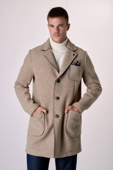 Cappotto in lana cotta accoppiata Sabbia con Pochette in tessuto V2
