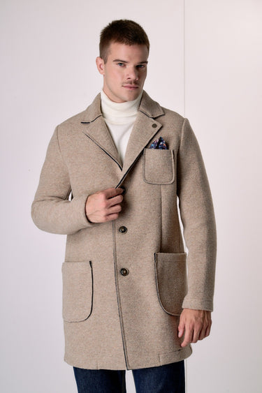 Cappotto in lana cotta accoppiata Sabbia con Pochette in tessuto V2