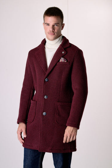Cappotto Monopetto punto riso Bordeaux con fodera interna e pochette in Tessuto V2