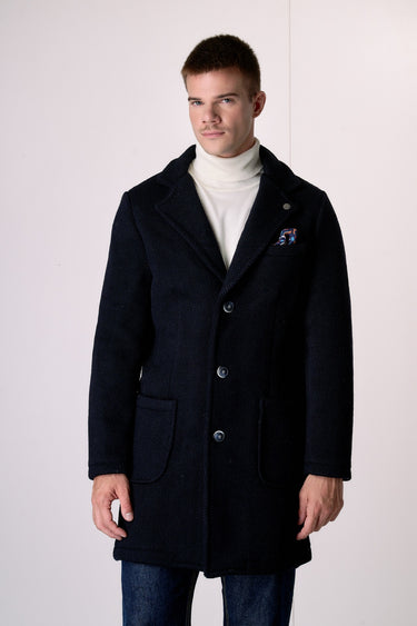 Cappotto Monopetto punto riso Blu con fodera interna e pochette in Tessuto V2