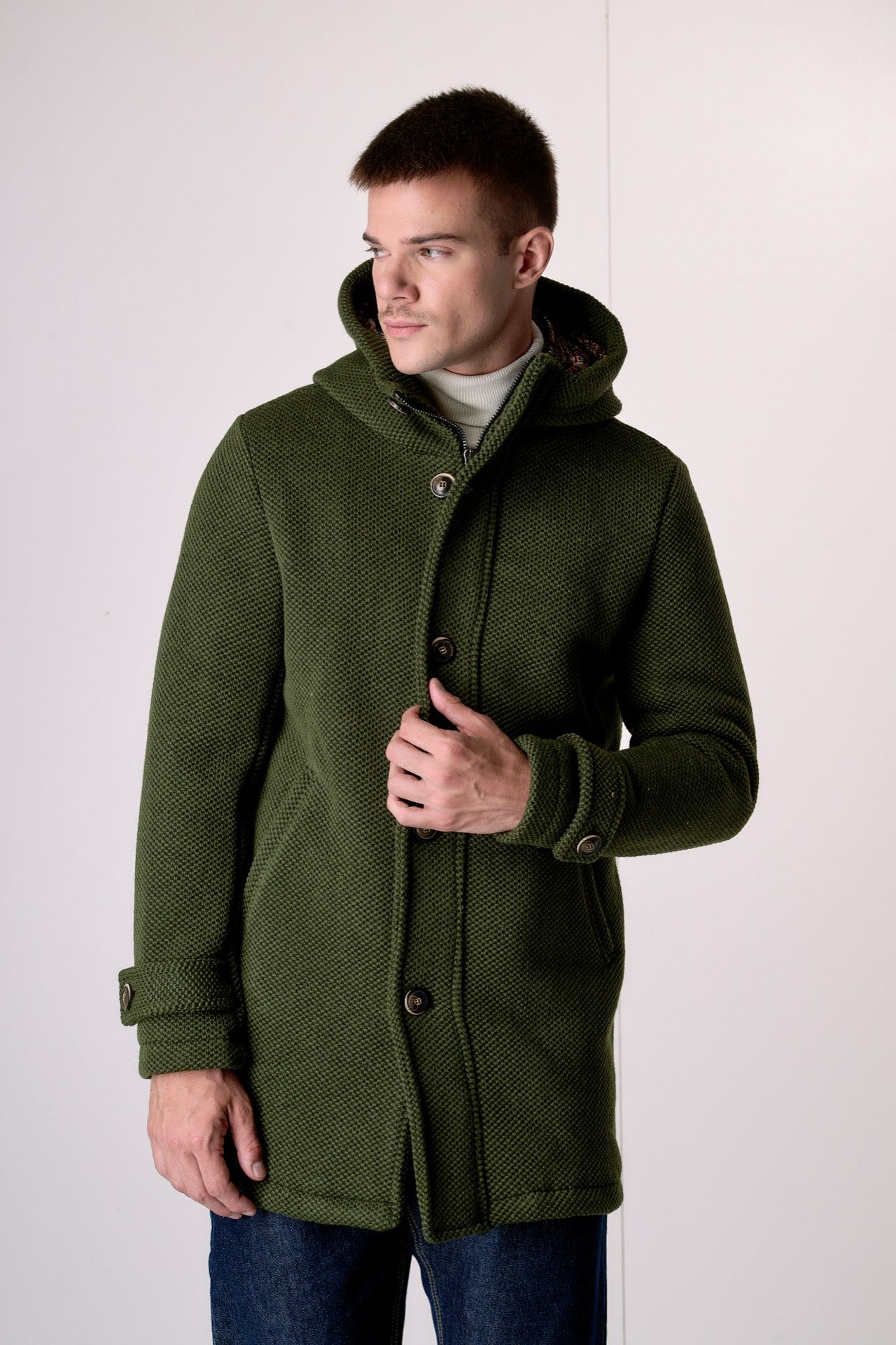Parka punto riso Verde militare con fodera interna in Tessuto V2