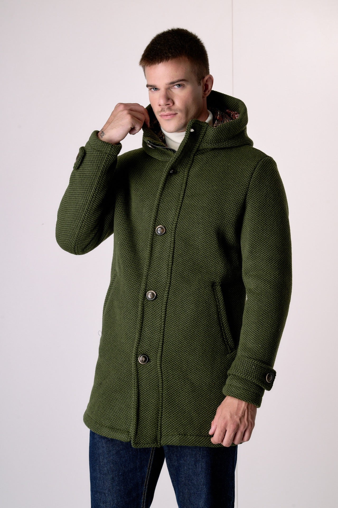 Parka punto riso Verde militare con fodera interna in Tessuto V2