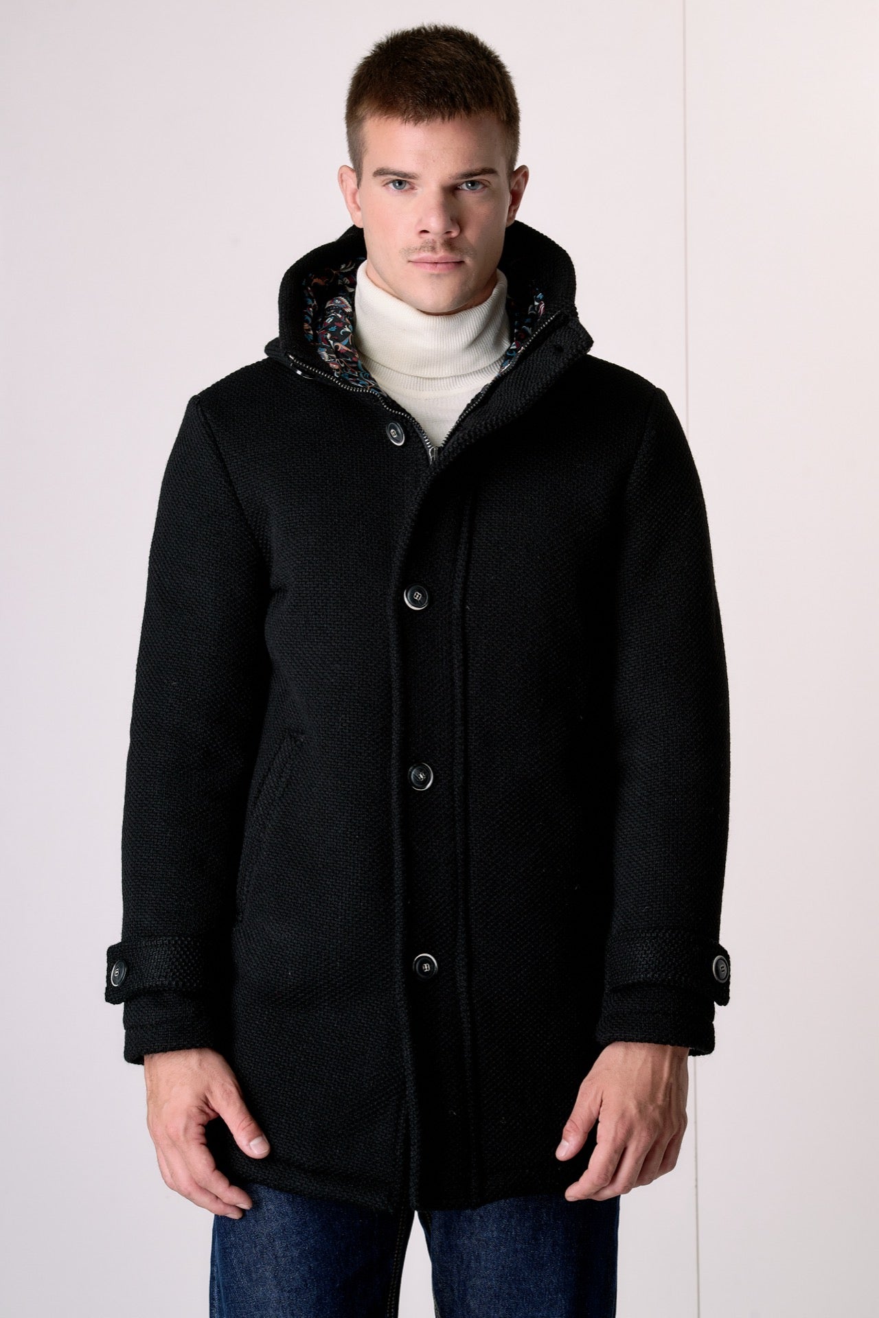 Parka punto riso Nero con fodera interna in Tessuto V2