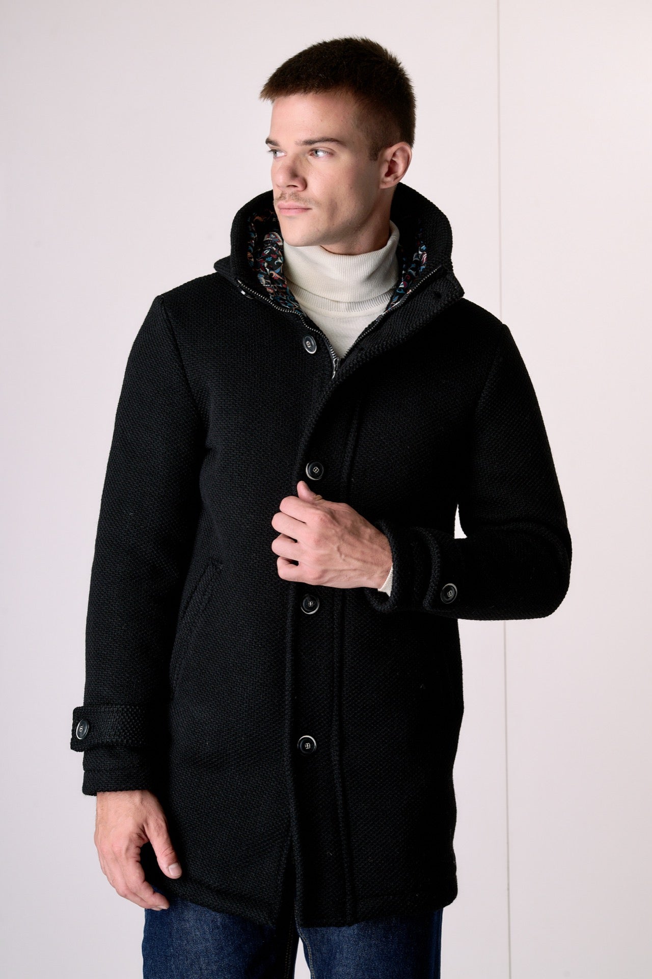 Parka punto riso Nero con fodera interna in Tessuto V2