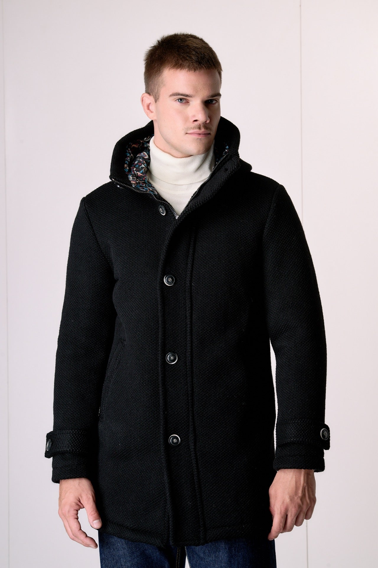 Parka punto riso Nero con fodera interna in Tessuto V2