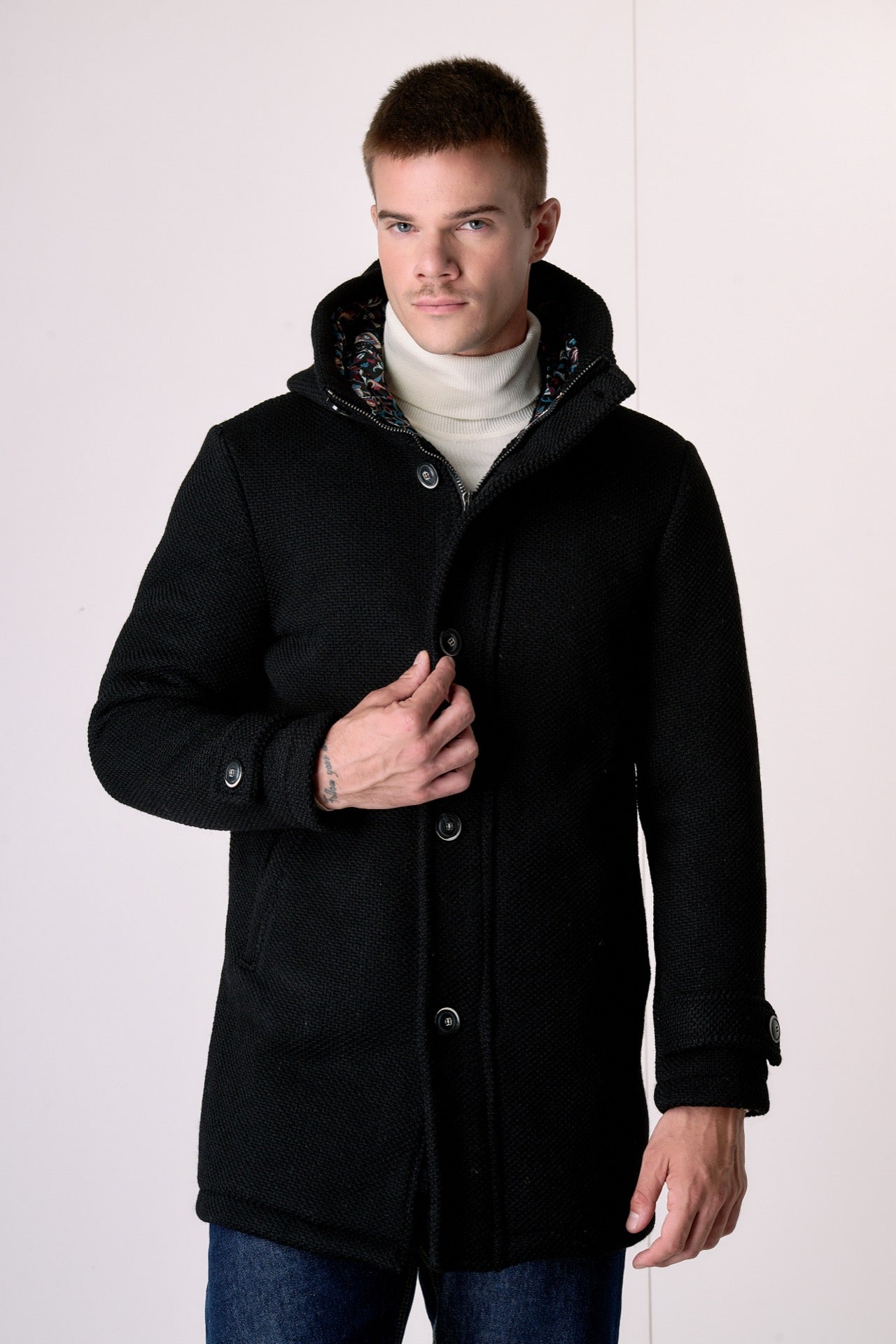 Parka punto riso Nero con fodera interna in Tessuto V2