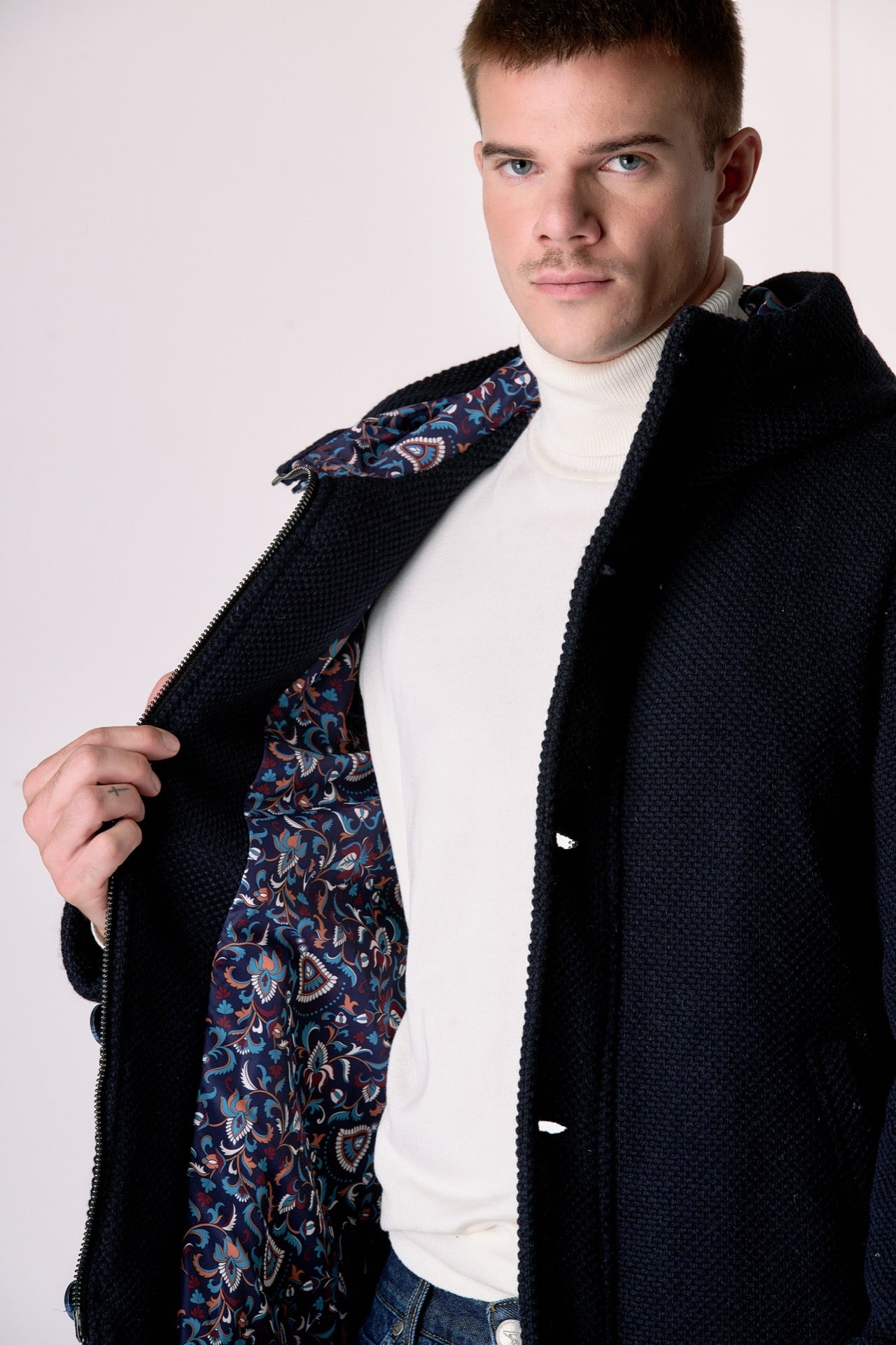 Parka punto riso Blu con fodera interna in Tessuto V2