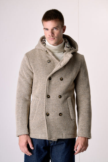 Peacot Doppiopetto punto riso Sabbia con fodera interna in Tessuto V2