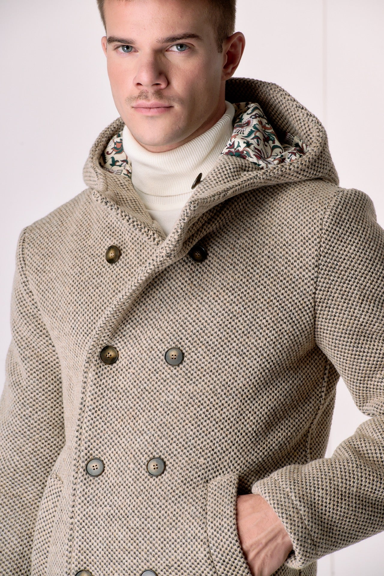 Peacot Doppiopetto punto riso Sabbia con fodera interna in Tessuto V2