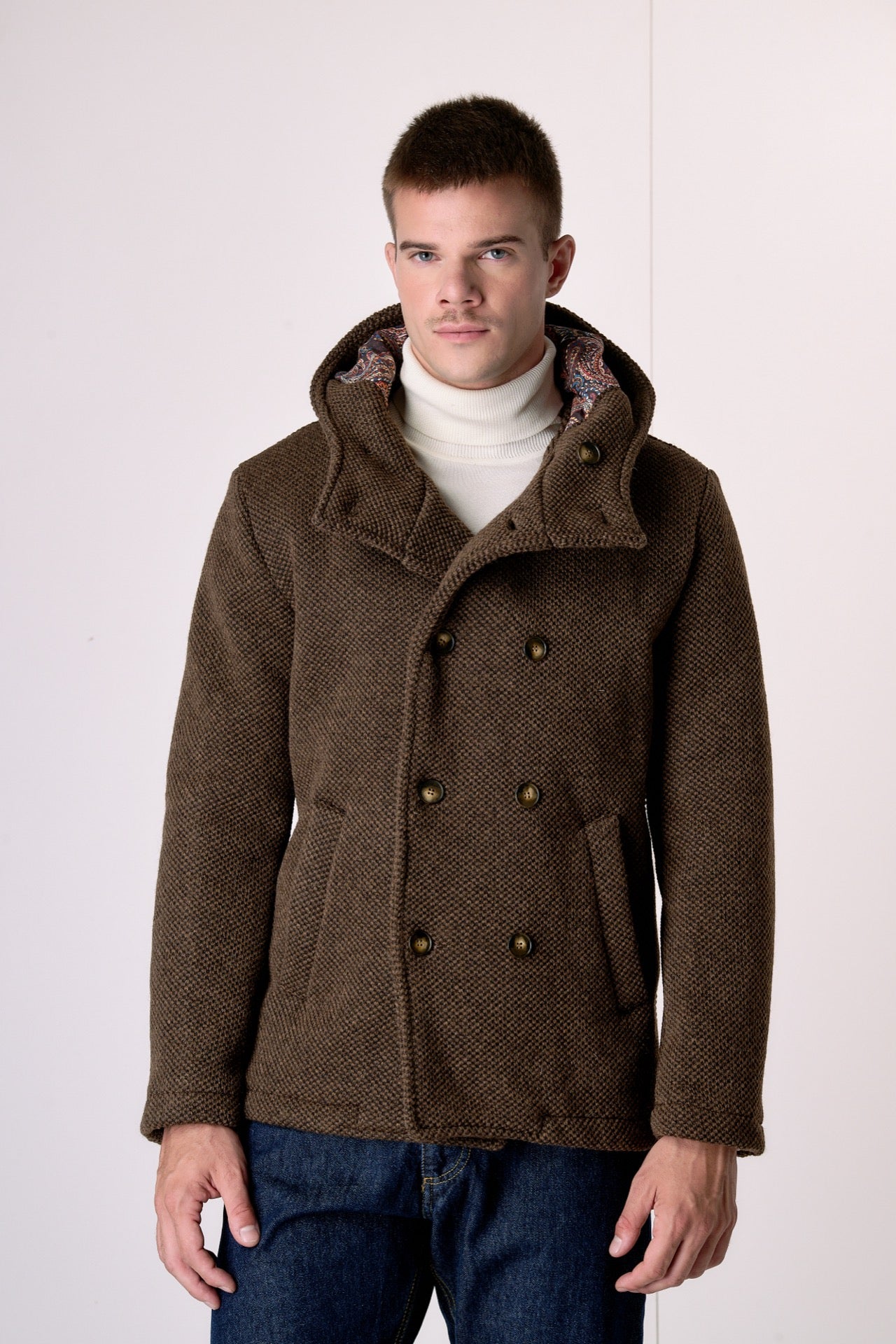 Peacot Doppiopetto punto riso Moro con fodera interna in Tessuto V2